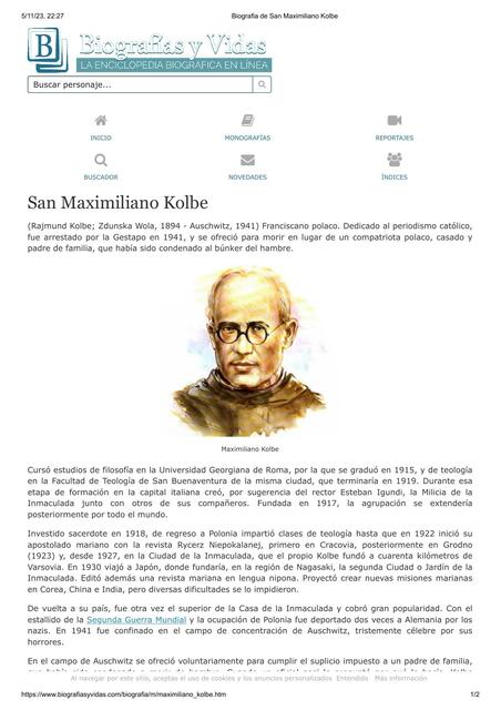 Biografia de San Maximiliano Kolbe