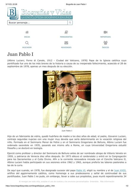 Biografia de Juan Pablo I