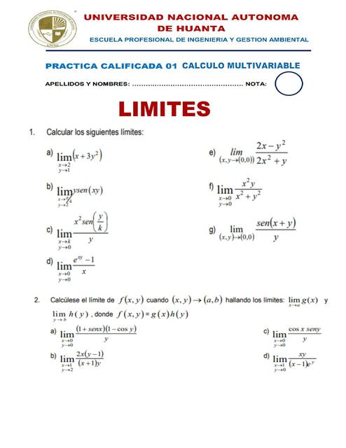 Práctica calificada 01 cálculo multivariable | Evelyn Montes Valdez | uDocz