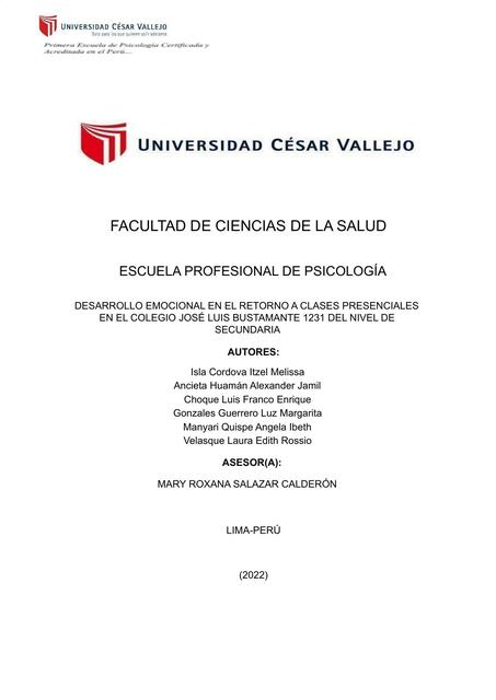 Desarrollo Emocional en el Retorno a Clases Presenciales 