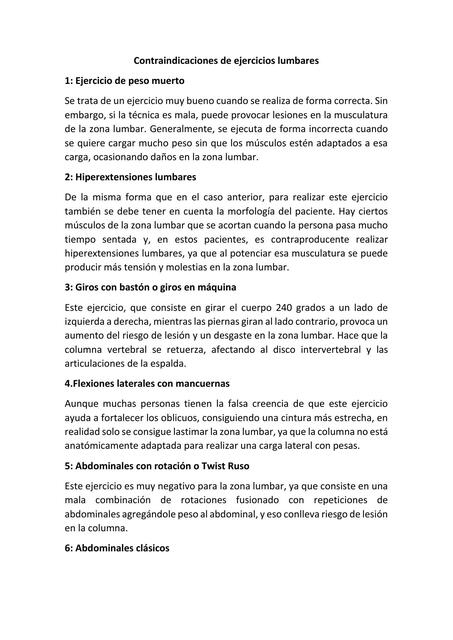 Contraindicaciones de ejercicios lumbares