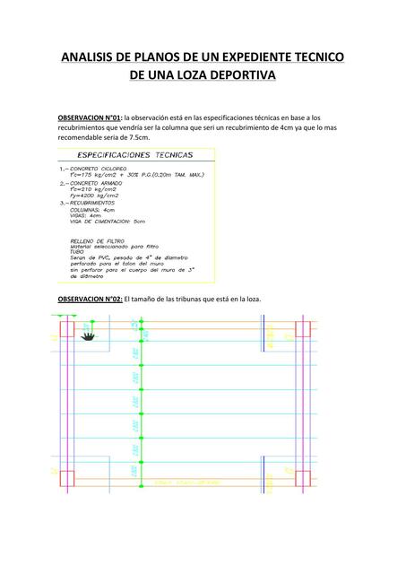 ANALISIS DE PLANOS DE UN EXPEDIENTE TECNICO DE UNA  LOZA DEPORTIVA