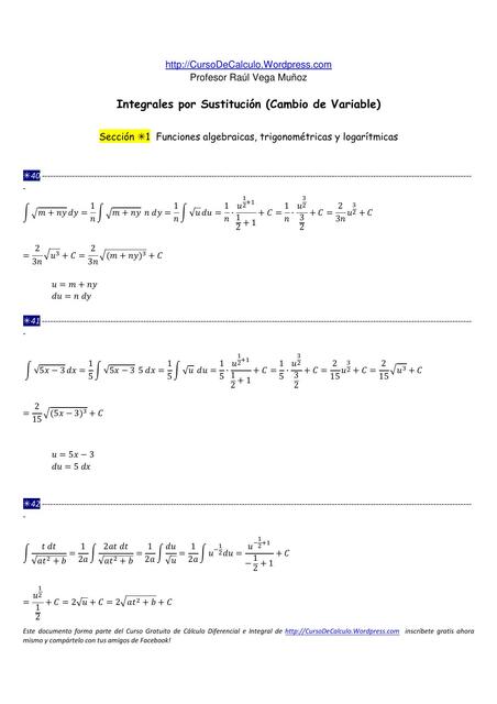 Integrales por Sustitución 