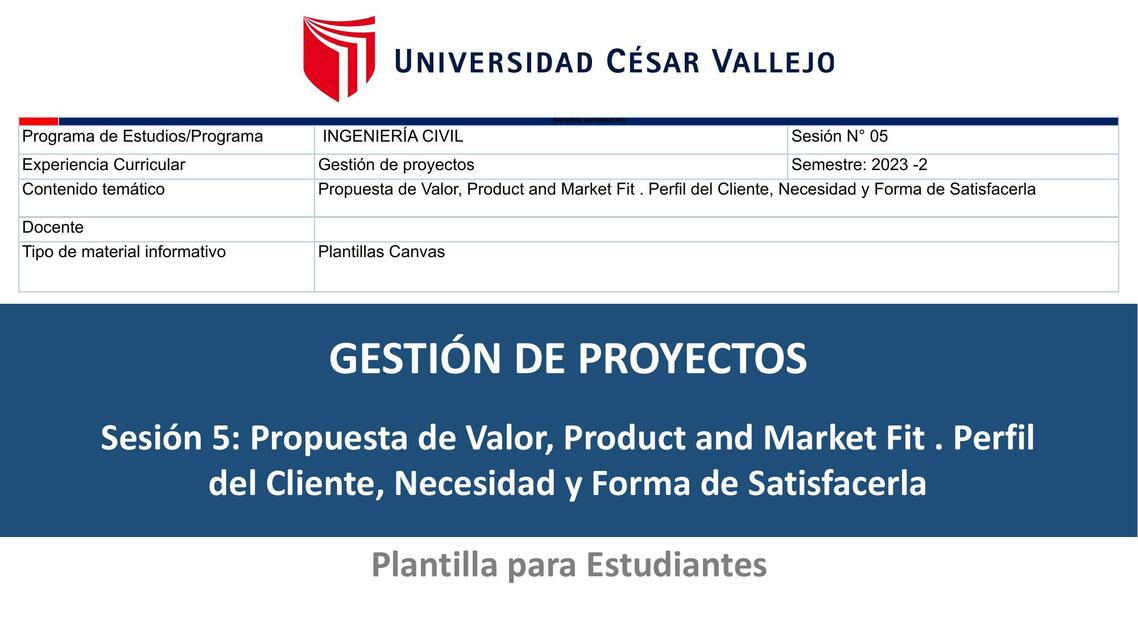 Propuesta de Valor, Product and Market Fit. Perfil del Cliente ...