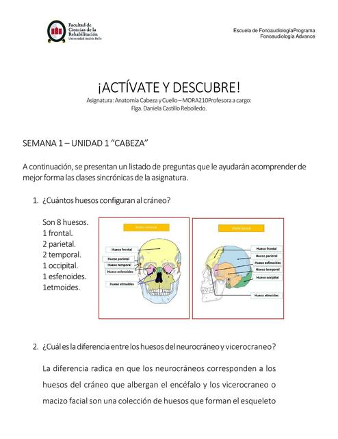 Guía Unidad 1 Cabeza Semana 1 Actívate y descubre!