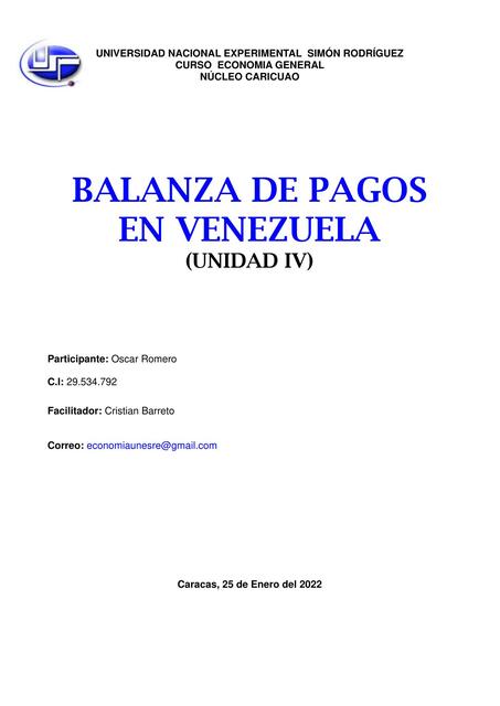 Balanza de Pagos en Venezuela 