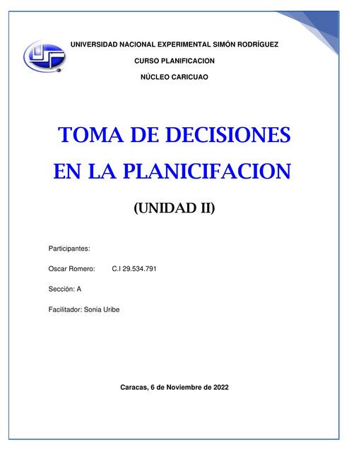 Toma de Decisiones en la Planificación