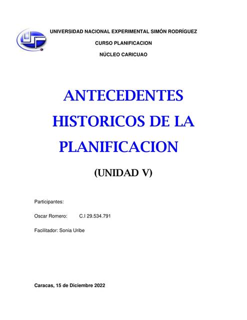 Antecedentes Históricos de la Planificación