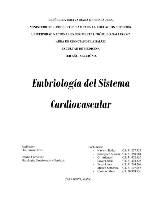 Desarrollo del Sistema Cardiovascular