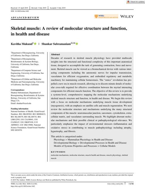 Skeletal muscle A review of molecular structure and function, in health and disease