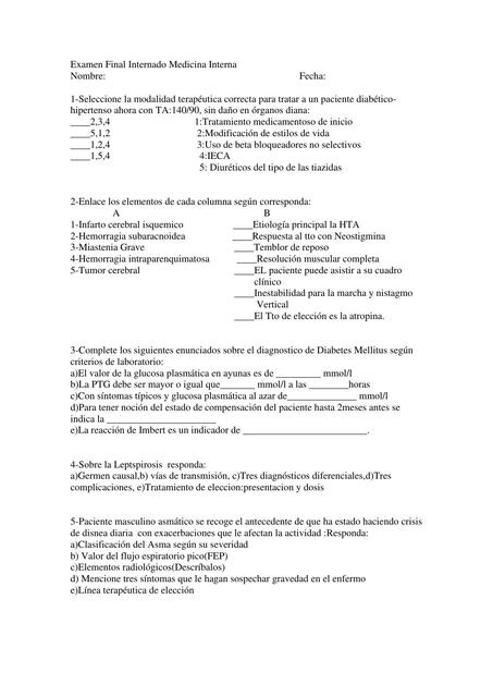 Examen Final Internado Medicina Interna