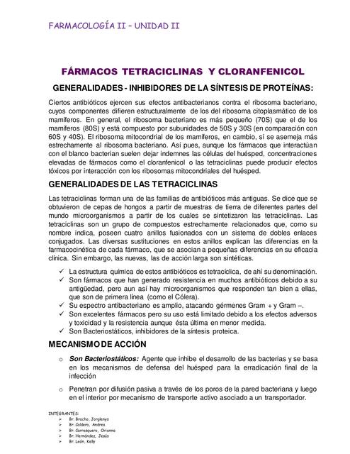 Farmacos Tetraciclinas y Cloranfenicol 