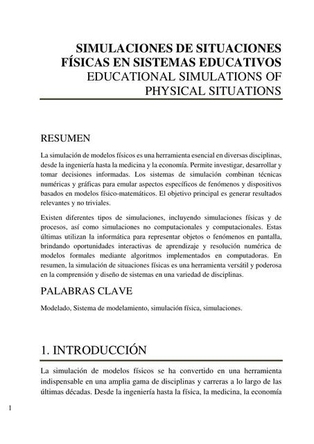 Artículo SIMULACIONES DE SITUACIONES FÍSICAS