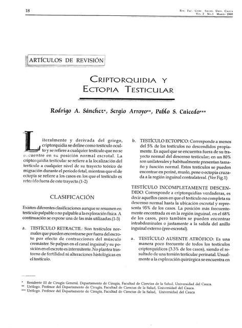 Criptorquidia Y Ectopia Testicular