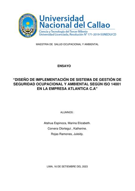 Diseño de Implementación de Sistema de Gestión de Seguridad Ocupacional y Ambiental 