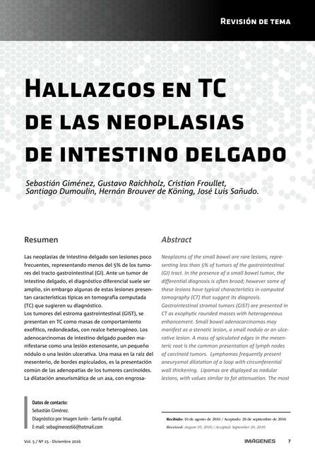 Hallazgos en TC de las neoplasias de intestino delgado