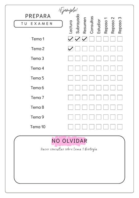 Plantilla para preparar tu examen