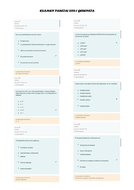 Gerencia en Servicios de Salud - Examen Parcial - 2022-1 - Ejemplo