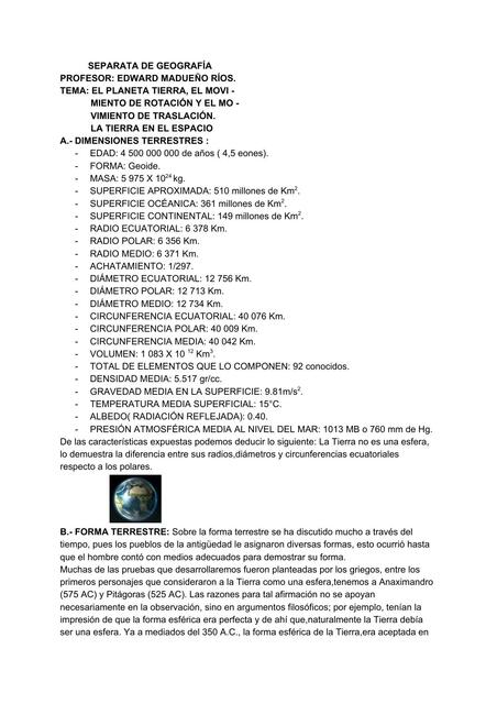 La Tierra movimiento de rotación y traslación