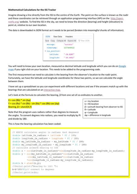 Mathematical Calculations for the ISS Tracker