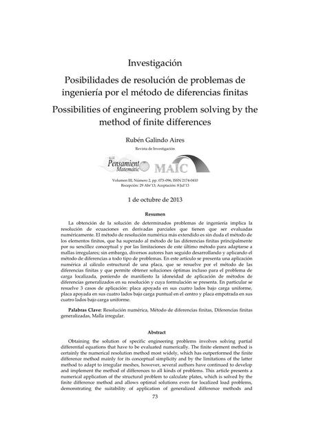 Posibilidades de resolución de problemas de ingeniería por el método de diferencias finitas 