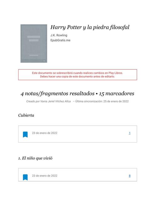 Notas de Harry Potter y la piedra filosofal