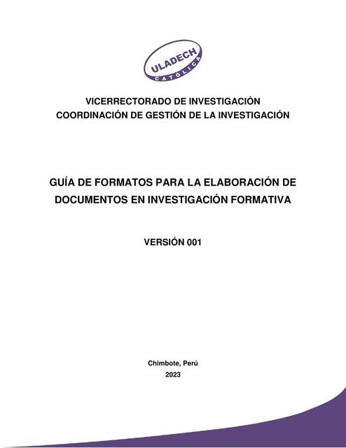 Guía de Formatos para la Elaboración de Documentos en Investigación Formativa 