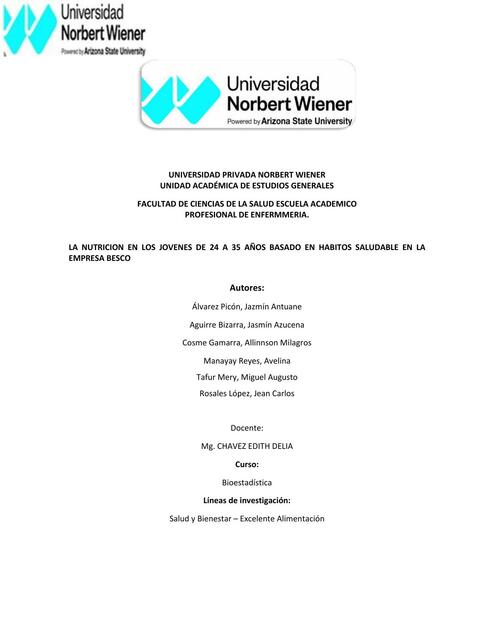 LA  NUTRICION  EN  LOS  JOVENES  DE  24  A  35  AÑOS  BASADO  EN  HABITOS  SALUDABLE  EN  LA EMPRESA BESCO  