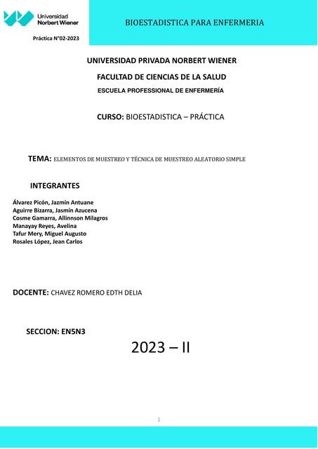 PRACTICA 02 ELEMENTOS DE MUESTREO Y TÉCNICA DE MUESTREO     ALEATORIO SI