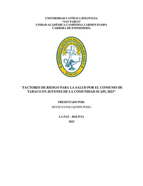FACTORES DE RIESGO PARA LA SALUD POR EL CONSUMO DE TABACO EN JOVENES DE LA COMUNIDAD SUAPI, 2023