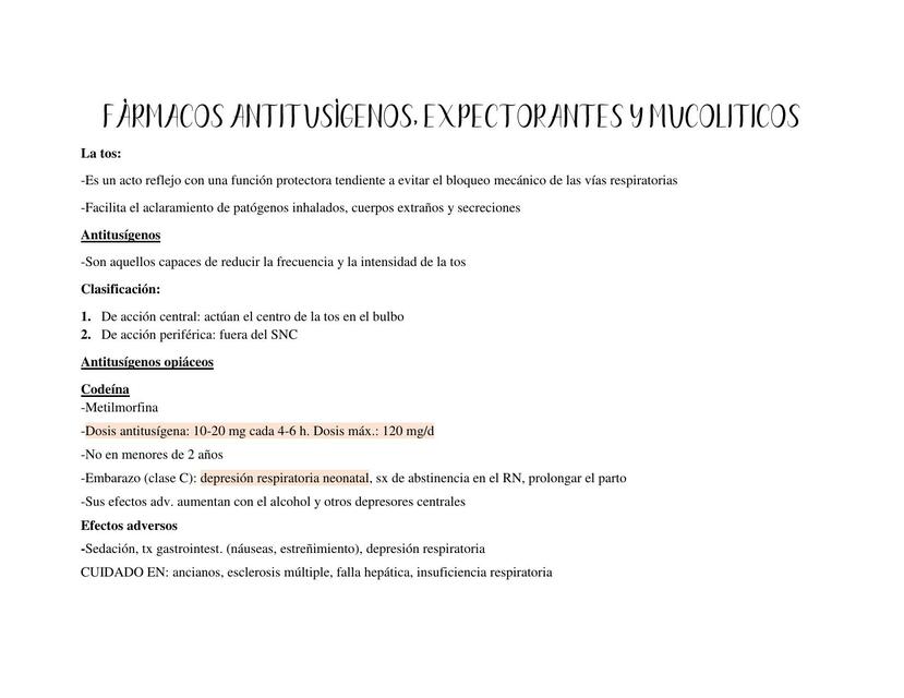 Fármacos antitusígenos expectorantes mucoliticos | Patricia Ojeda | uDocz