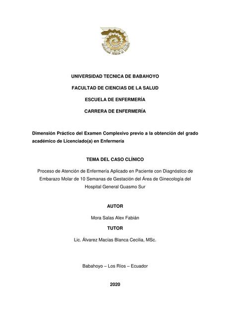 Dimensión Práctico del Examen Complexivo previo a la obtención del grado académico de Licenciado(a) en Enfermería