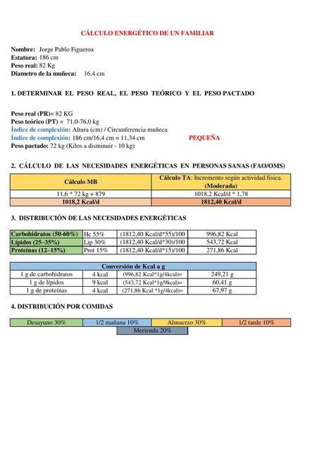 Cálculo energético de un familiar