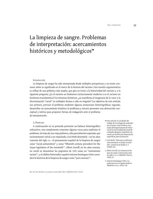 La Limpieza de Sangre Mundo histórico uDocz