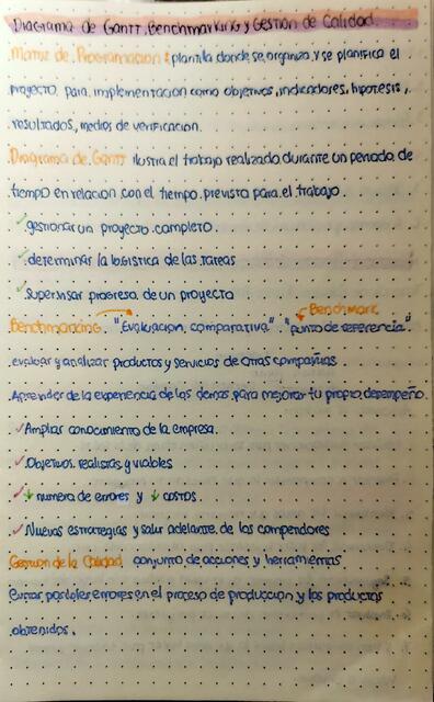 Diagrama de Gantt, Benchmarking y Gestión de CalidaD