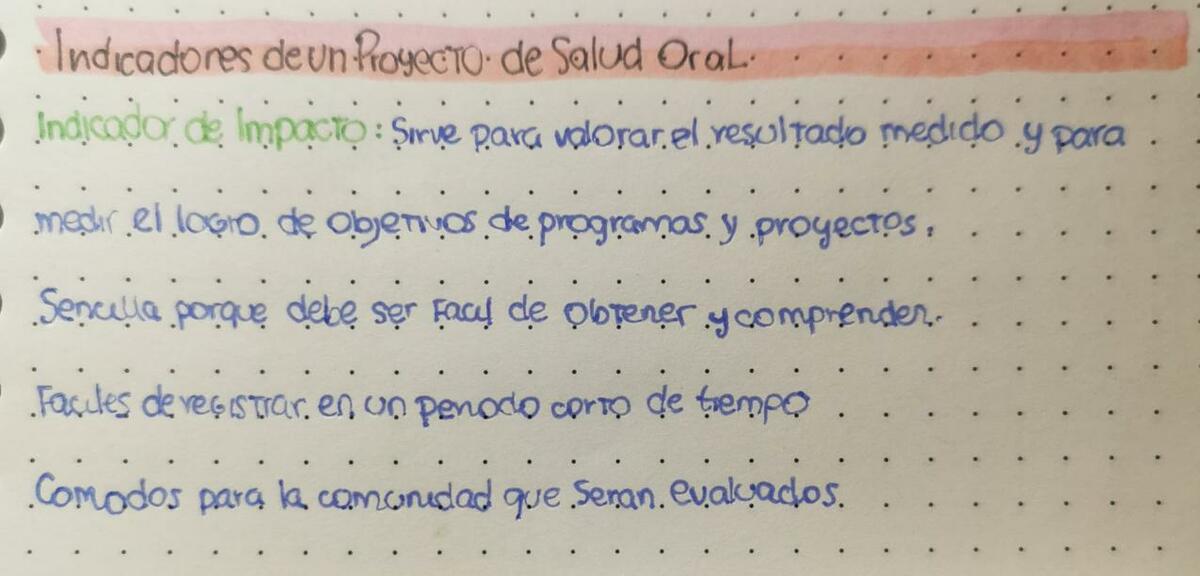 Indicadores de un Proyecto de Salud Oral