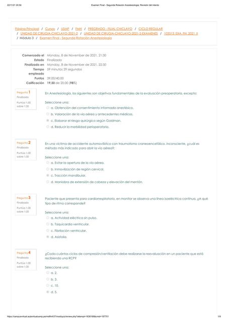 Examen Final Segunda Rotación Anestesiologia