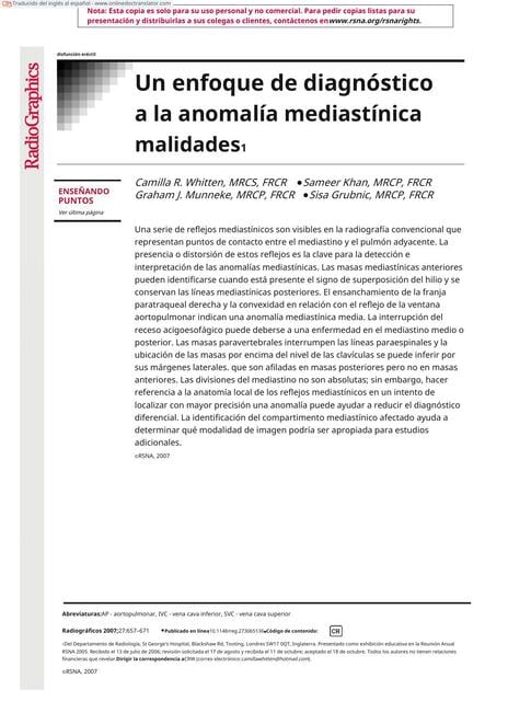 Un Enfoque de Diagnóstico a la Anomalía Mediastínica | Jose rene ...