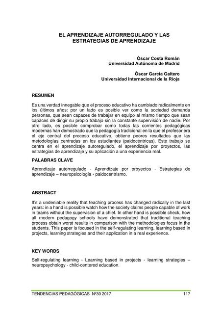 El Aprendizaje Autorregulado y las Estrategias de Aprendizaje 