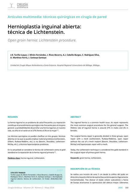 Hernioplastia inguinal abierta: técnica de Lichstenstein