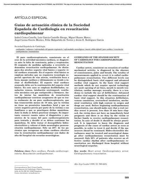 Cardiología en Resucitación Cardiopulmonar 