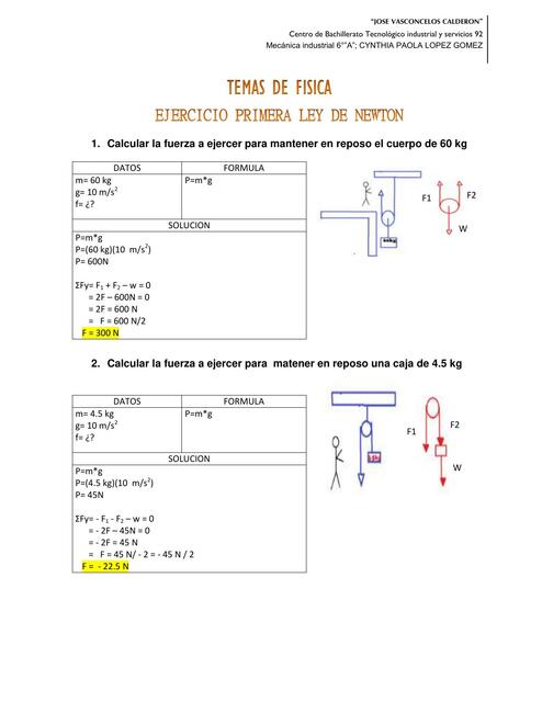 Ejercicio Primera Ley de Newton 