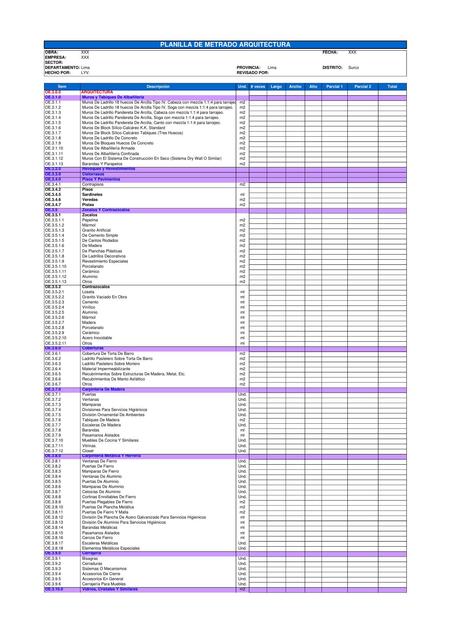 012 PLANILLA DE METRADO ESPECIALIDAD ARQUITECTURAII