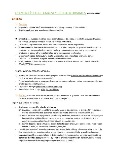 Examen Físico de Cabeza y Cuello Normales