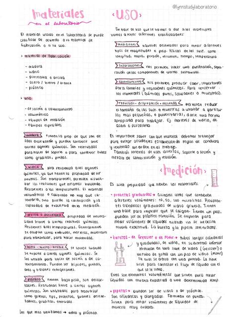 Materiales de laboratorio (apunte a mano) LynnStudy