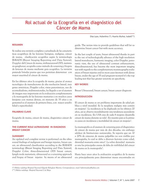 Rol Actual de la Ecografía en el Diagnóstico del Cáncer de Mama 