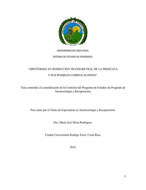 Hipotermia en resección transcretal de la próstata y sus posibles complicaciones