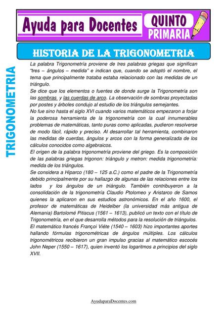 Historia de la Trigonometría para Quinto de Primaria