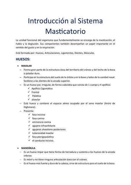 Introducción al Sistema Masticatorio