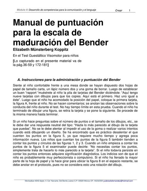 Manual de puntuación para la escala de maduración del Bender  